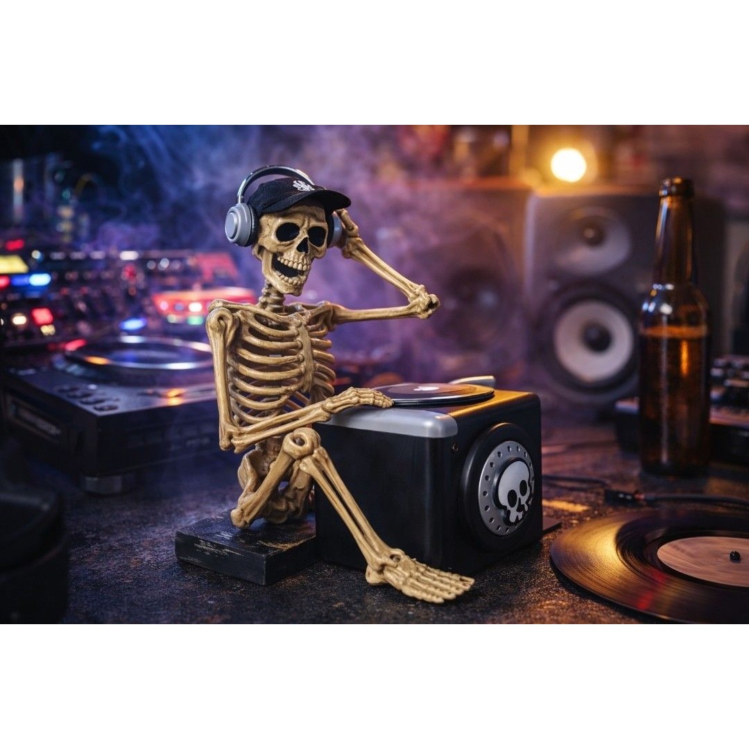 Animated Skeleton Dj Mixmaster Halloween Prop Turntable Music Works 3aa Included